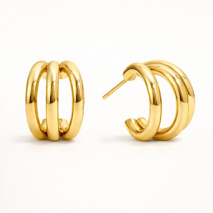 triple hoop gold earrings