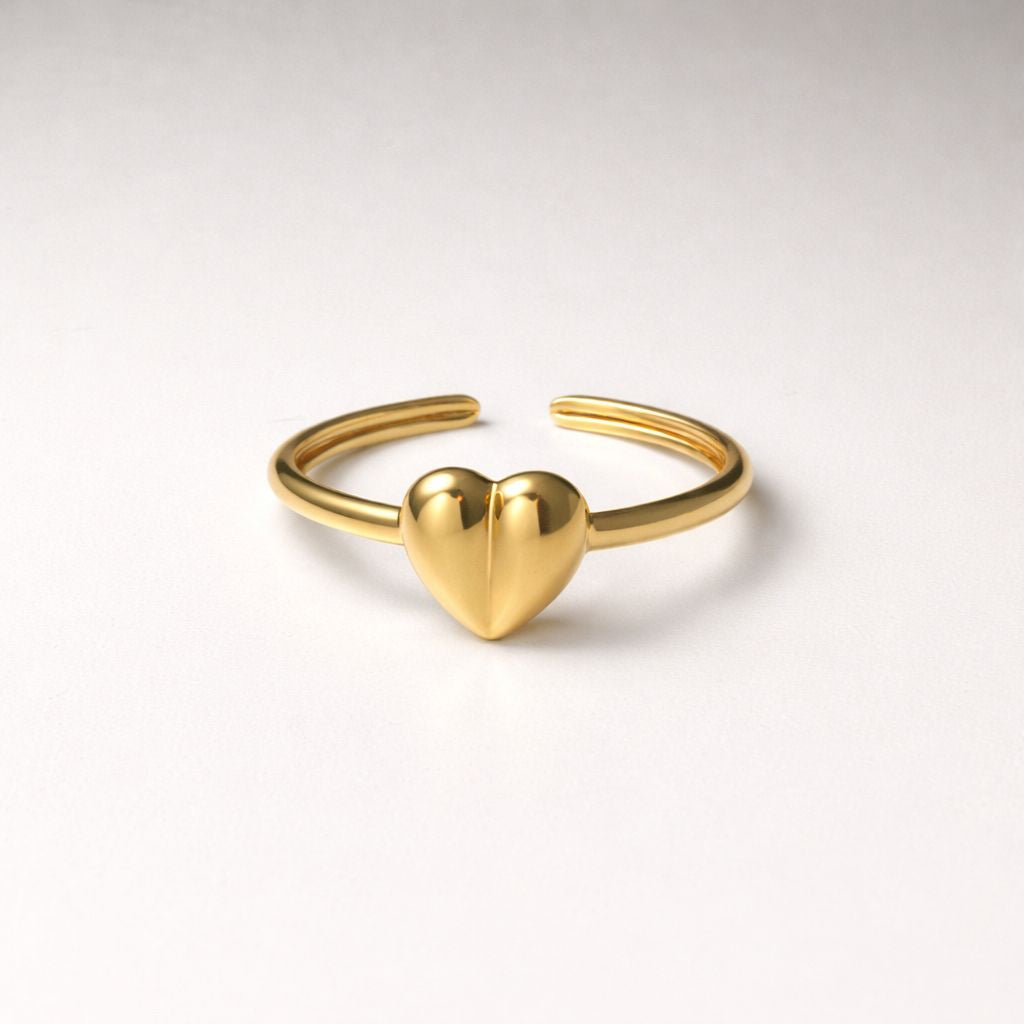 Gold heart adjustable ring 18k pvd gold plated stainless steel