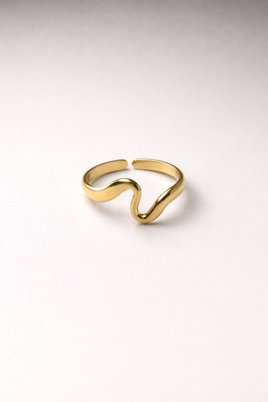 Gold wave adjustable ring 18k pvd gold plated stainless steel