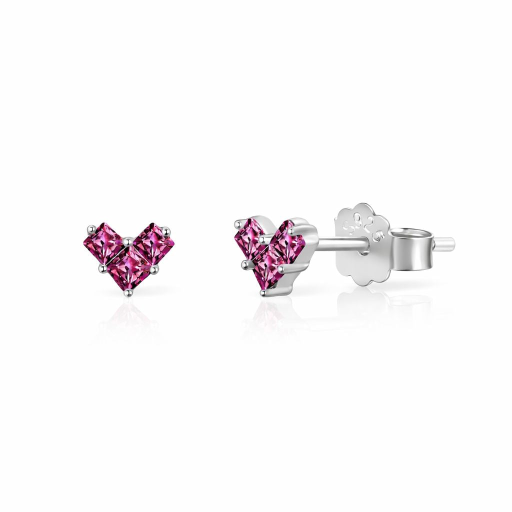 Heart-shaped pink gemstone stud earrings