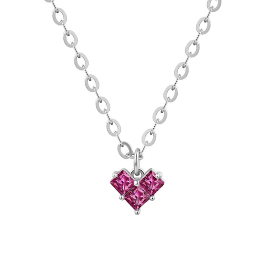 Heart Zirconia Pendant Necklace - Sterling Silver